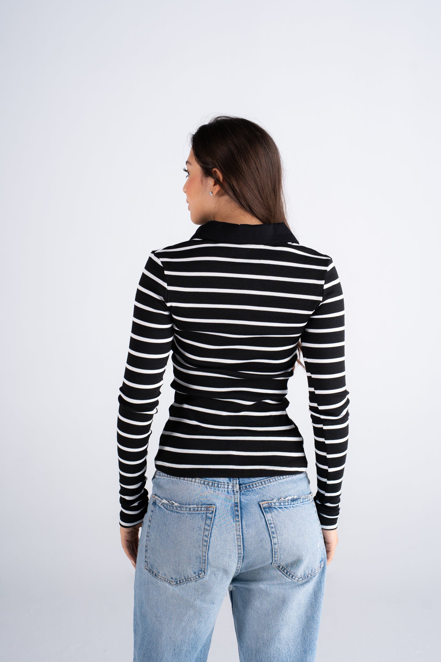 Striped All-button up Long sleeve top