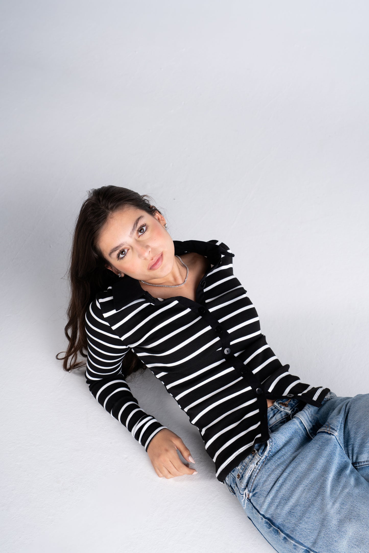 Striped All-button up Long sleeve top